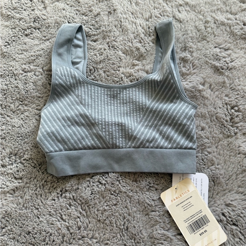 Fabletics Light Gray Ribbed Sports Bra